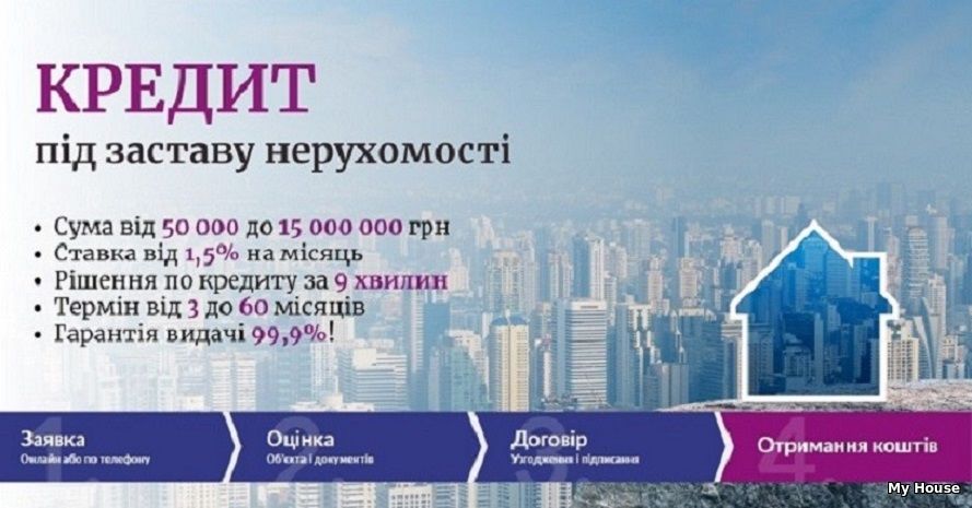 Оформити кредит під заставу будинку терміново під 1,5% на місяць.