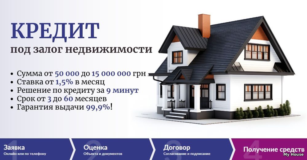 Деньги взаймы под залог недвижимости под 1,5% в месяц в Киеве.